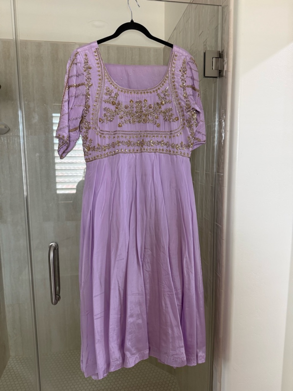 Lavender Embroidered anarkali with Gold Beading